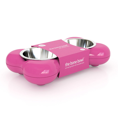 pink dog food bowls